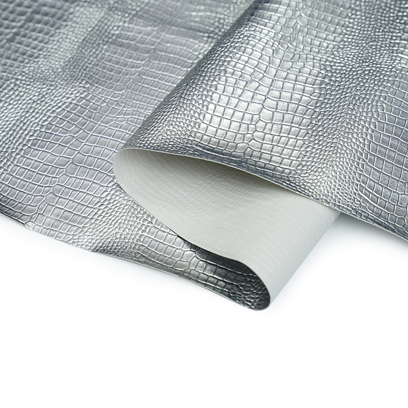 Piele artificială metalică argintii pentru geantă